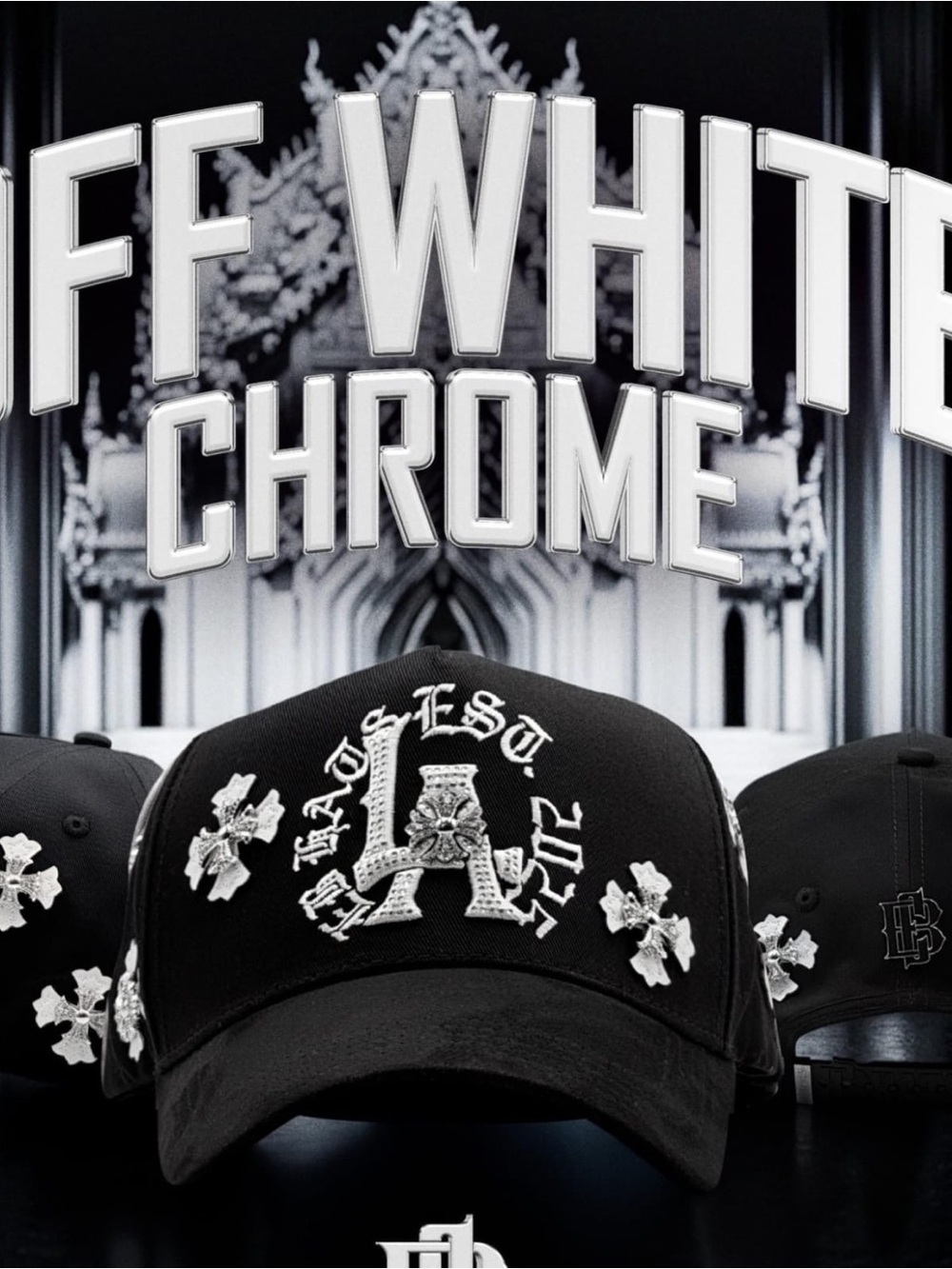 Off-White Black Baseball Cap with White Embroidered Cross Motifs